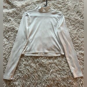 American Eagle Outfitters Cropped White Turtleneck Long Sleeve Top
